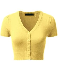 MAK Sweaters Cropped Cardigan With Short Sleeves In Baby Yellow Winter