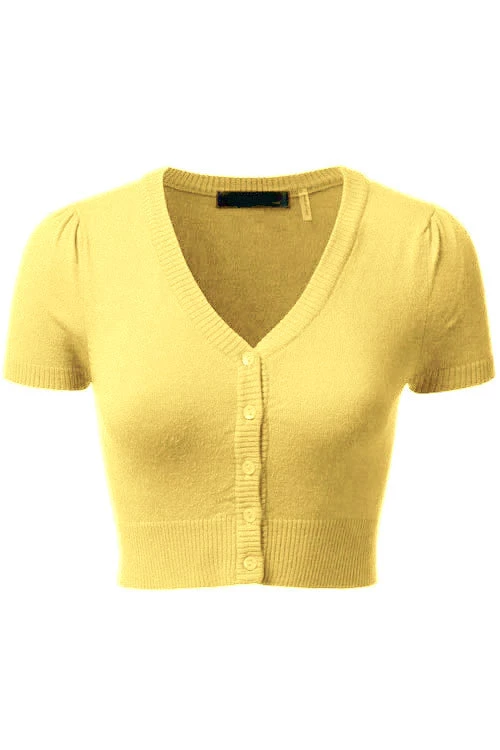 MAK Sweaters Cropped Cardigan With Short Sleeves In Baby Yellow Winter 2 MAK Sweaters Cropped Cardigan With Short Sleeves In Baby Yellow Winter