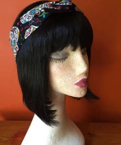 Kitty Deluxe Halloween Reversible Wired Headband In Black Sugar Skull Print & Black