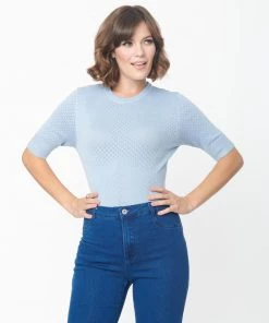 Timeless London Daisy Knit Top In Light Blue - I'm Eco-Friendly! 12 Timeless London Daisy Knit Top In Light Blue - I'm Eco-Friendly!