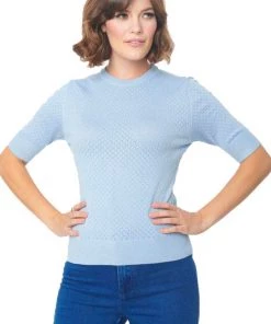 Timeless London Daisy Knit Top In Light Blue - I'm Eco-Friendly!