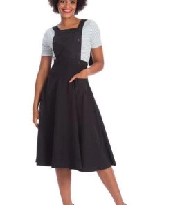 Banned Book Smart 50's Length Pinafore Dress In Black Clothing