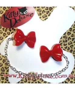 Kitty Deluxe Cardigan Clips In Plain Red Bow Design Accessories