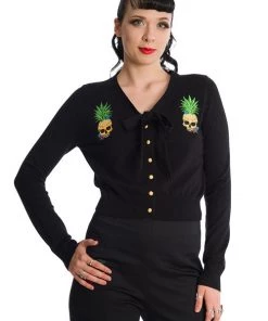 New Arrivals And Restocks Banned Pineapple Skull Cardigan With Tie Neck