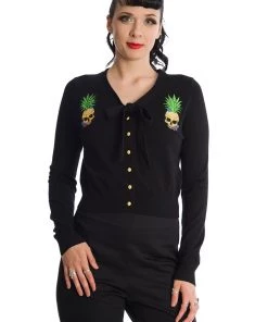 New Arrivals And Restocks Banned Pineapple Skull Cardigan With Tie Neck