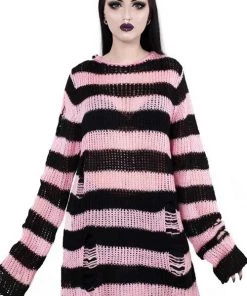 Killstar Courtney Punk Knit Sweater Black And Pink