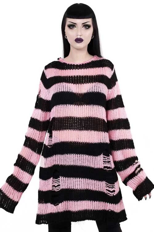 Killstar Courtney Punk Knit Sweater Black And Pink 1 Killstar Courtney Punk Knit Sweater Black And Pink