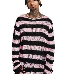 Killstar Courtney Punk Knit Sweater Black And Pink 19 Killstar Courtney Punk Knit Sweater Black And Pink