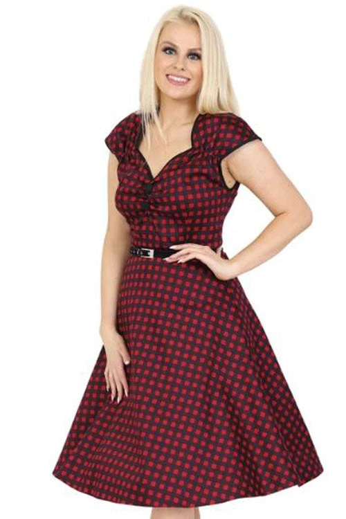 Lady Vintage Isabella Dress In Crimson Gingham 1 Lady Vintage Isabella Dress In Crimson Gingham