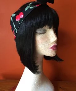 Kitty Deluxe Reversible Wired Headband In Red Cherry & Black Christmas