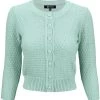 MAK Sweaters Chunky Vintage Knit Cardigan With 3/4 Sleeves In Aqua (Mint)