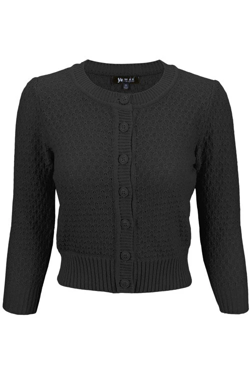 MAK Sweaters Chunky Vintage Knit Cardigan With 3/4 Sleeves In Black New Arrivals And Restocks 1 MAK Sweaters Chunky Vintage Knit Cardigan With 3/4 Sleeves In Black New Arrivals And Restocks