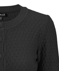 MAK Sweaters Chunky Vintage Knit Cardigan With 3/4 Sleeves In Black New Arrivals And Restocks 7 MAK Sweaters Chunky Vintage Knit Cardigan With 3/4 Sleeves In Black New Arrivals And Restocks