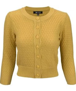 MAK Sweaters Chunky Vintage Knit Cardigan With 3/4 Sleeves In Bronze (Mustard)