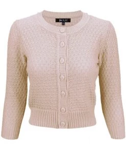New Arrivals And Restocks MAK Sweaters Chunky Vintage Knit Cardigan With 3/4 Sleeves In Blush
