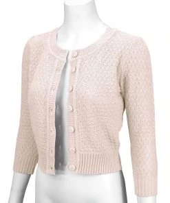 New Arrivals And Restocks MAK Sweaters Chunky Vintage Knit Cardigan With 3/4 Sleeves In Blush