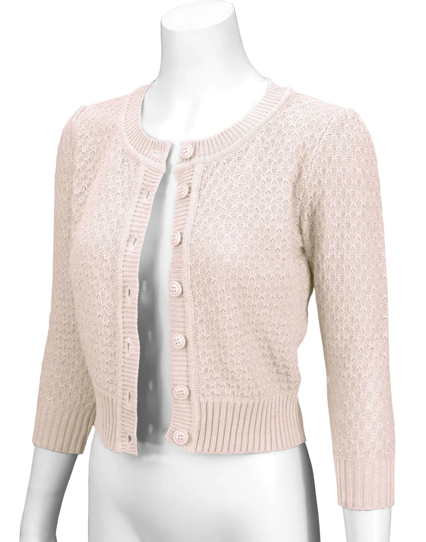New Arrivals And Restocks MAK Sweaters Chunky Vintage Knit Cardigan With 3/4 Sleeves In Blush 2 New Arrivals And Restocks MAK Sweaters Chunky Vintage Knit Cardigan With 3/4 Sleeves In Blush