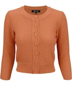 New Arrivals And Restocks MAK Sweaters Chunky Vintage Knit Cardigan With 3/4 Sleeves In Dusty Orange