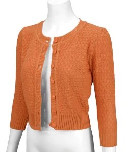 New Arrivals And Restocks MAK Sweaters Chunky Vintage Knit Cardigan With 3/4 Sleeves In Dusty Orange