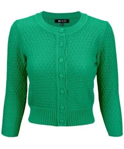 MAK Sweaters Chunky Vintage Knit Cardigan With 3/4 Sleeves In Kelly Green
