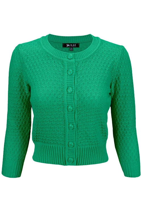 MAK Sweaters Chunky Vintage Knit Cardigan With 3/4 Sleeves In Kelly Green 1 MAK Sweaters Chunky Vintage Knit Cardigan With 3/4 Sleeves In Kelly Green