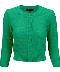 MAK Sweaters Chunky Vintage Knit Cardigan With 3/4 Sleeves In Kelly Green