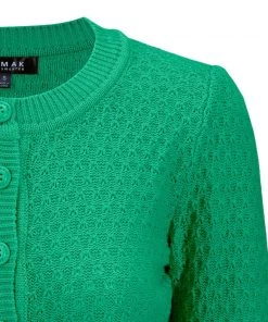 MAK Sweaters Chunky Vintage Knit Cardigan With 3/4 Sleeves In Kelly Green 6 MAK Sweaters Chunky Vintage Knit Cardigan With 3/4 Sleeves In Kelly Green