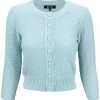 MAK Sweaters Chunky Vintage Knit Cardigan With 3/4 Sleeves In Light Blue