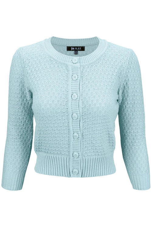 MAK Sweaters Chunky Vintage Knit Cardigan With 3/4 Sleeves In Light Blue 1 MAK Sweaters Chunky Vintage Knit Cardigan With 3/4 Sleeves In Light Blue