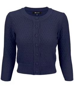 New Arrivals And Restocks MAK Sweaters Chunky Vintage Knit Cardigan With 3/4 Sleeves In Navy