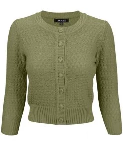 New Arrivals And Restocks MAK Sweaters Chunky Vintage Knit Cardigan With 3/4 Sleeves In Olive