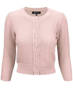 MAK Sweaters Chunky Vintage Knit Cardigan With 3/4 Sleeves In Peach Beige New Arrivals And Restocks