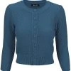 MAK Sweaters Chunky Vintage Knit Cardigan With 3/4 Sleeves In Teal