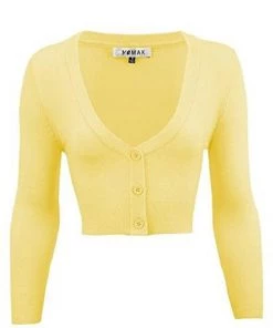 MAK Sweaters Cropped Cardigan With 3/4 Sleeves In Baby Yellow New Arrivals And Restocks