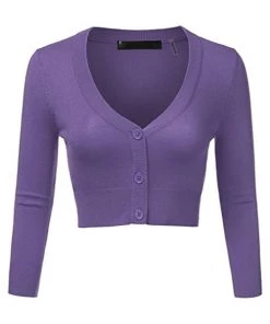 MAK Sweaters Cropped Cardigan With 3/4 Sleeves In Blueberry New Arrivals And Restocks