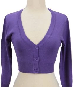MAK Sweaters Cropped Cardigan With 3/4 Sleeves In Blueberry New Arrivals And Restocks