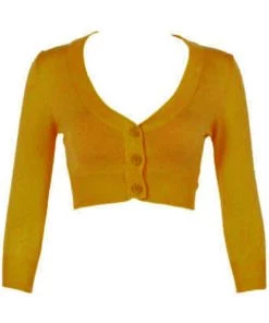 MAK Sweaters Cropped Cardigan With 3/4 Sleeves In Bronze (Mustard)