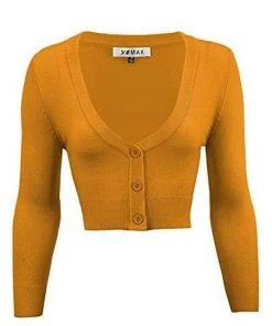 MAK Sweaters Cropped Cardigan With 3/4 Sleeves In Bronze (Mustard)