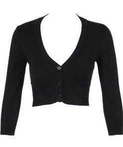 MAK Sweaters Cropped Cardigan With 3/4 Sleeves In Black
