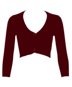 MAK Sweaters Cropped Cardigan With 3/4 Sleeves In Burgundy