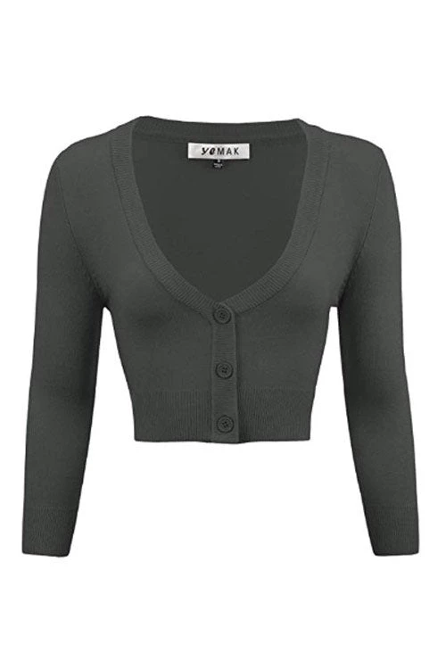 New Arrivals And Restocks MAK Sweaters Cropped Cardigan With 3/4 Sleeves In Charcoal 1 New Arrivals And Restocks MAK Sweaters Cropped Cardigan With 3/4 Sleeves In Charcoal