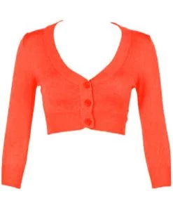 MAK Sweaters Cropped Cardigan With 3/4 Sleeves In Fiesta Orange New Arrivals And Restocks