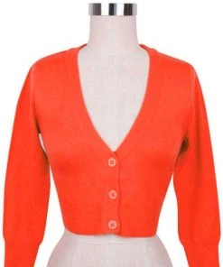 MAK Sweaters Cropped Cardigan With 3/4 Sleeves In Fiesta Orange New Arrivals And Restocks