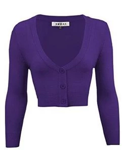 New Arrivals And Restocks MAK Sweaters Cropped Cardigan With 3/4 Sleeves In Grape