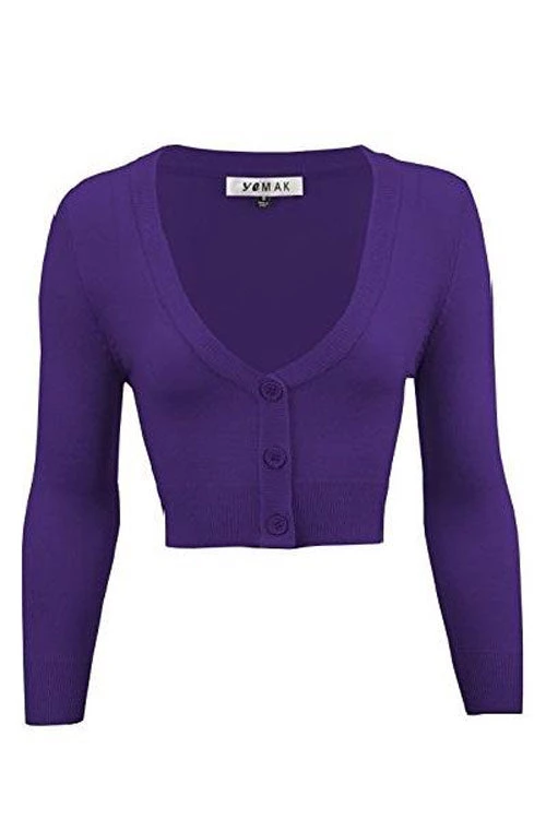 New Arrivals And Restocks MAK Sweaters Cropped Cardigan With 3/4 Sleeves In Grape 1 New Arrivals And Restocks MAK Sweaters Cropped Cardigan With 3/4 Sleeves In Grape