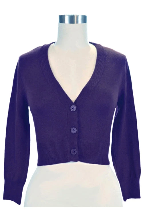 New Arrivals And Restocks MAK Sweaters Cropped Cardigan With 3/4 Sleeves In Grape 3 New Arrivals And Restocks MAK Sweaters Cropped Cardigan With 3/4 Sleeves In Grape