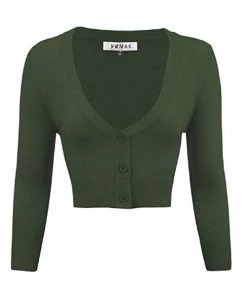 MAK Sweaters Cropped Cardigan With 3/4 Sleeves In Hunter Green