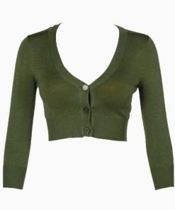MAK Sweaters Cropped Cardigan With 3/4 Sleeves In Hunter Green