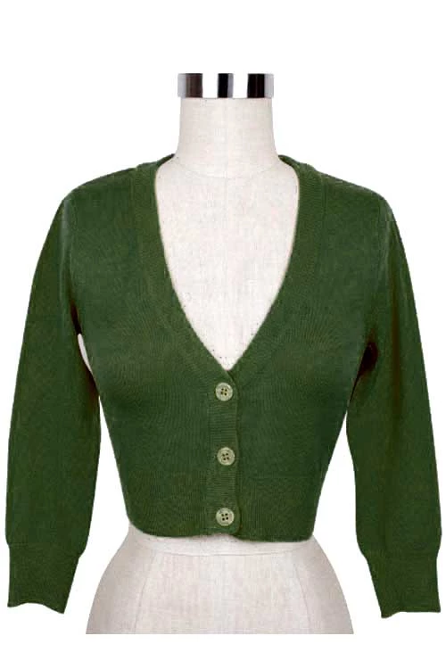 MAK Sweaters Cropped Cardigan With 3/4 Sleeves In Hunter Green 3 MAK Sweaters Cropped Cardigan With 3/4 Sleeves In Hunter Green