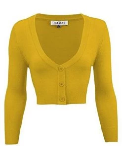 MAK Sweaters Cropped Cardigan With 3/4 Sleeves In Honey Yellow